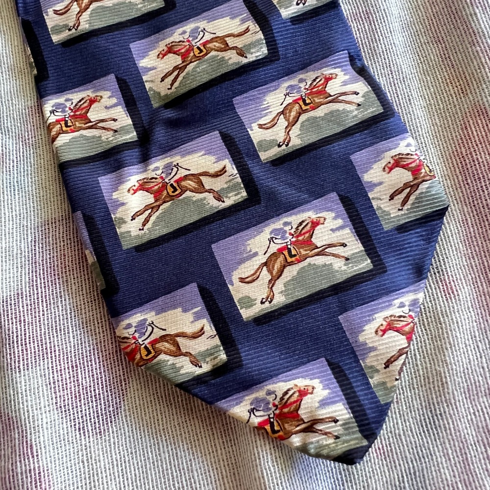 Robert Talbott Tie Mens‎ OS Equestrian Horse Racing Silk Navy Blue Nordstrom USA